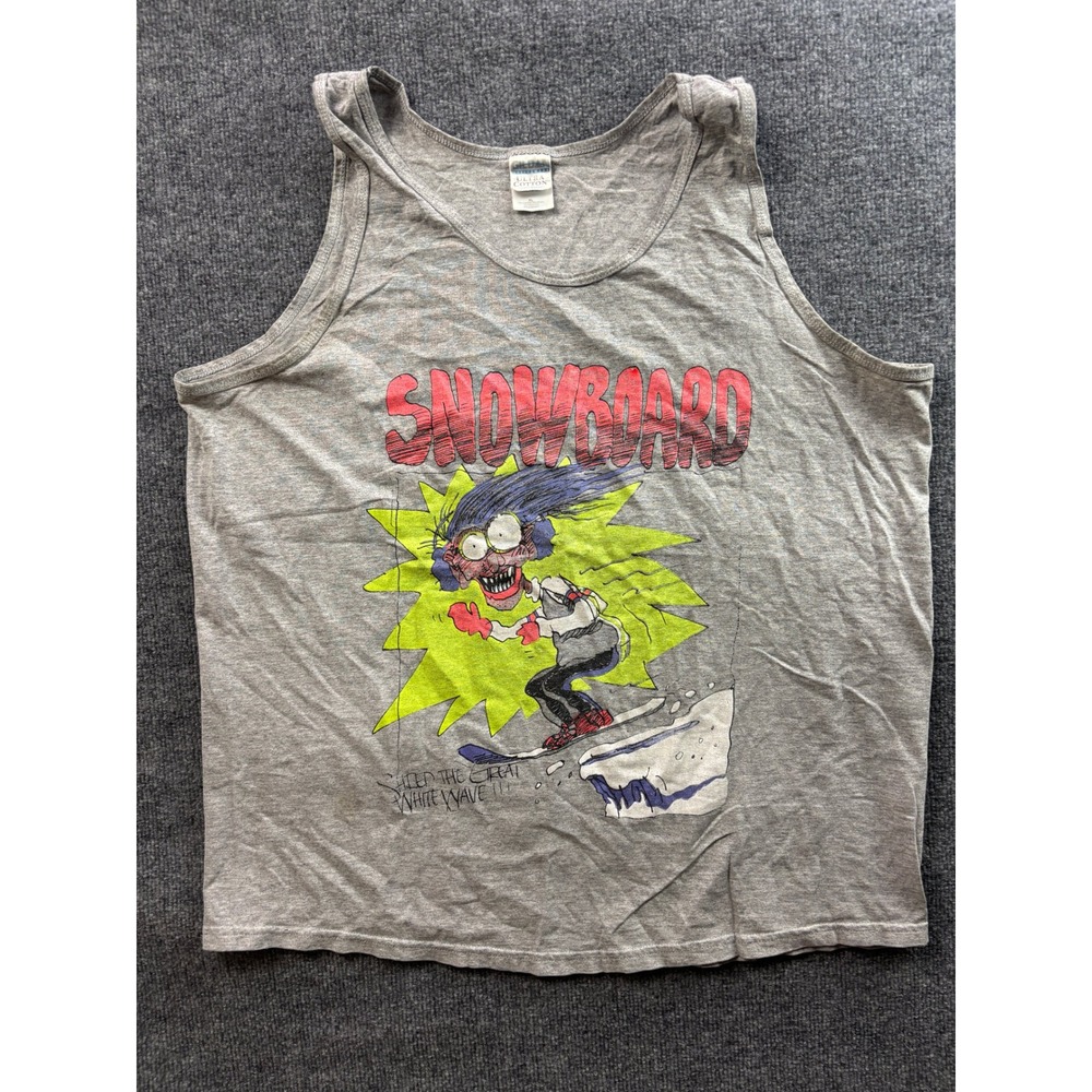 Snowboard Shred The Great White Wave Tank Top Mens XL Vintage 90s Graphic Tee